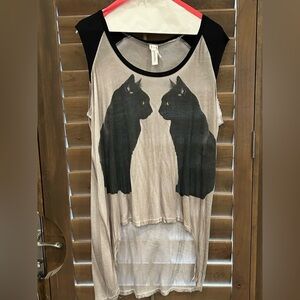 Freeloader Black Cat Graphic Sleeveless Top. Size L.